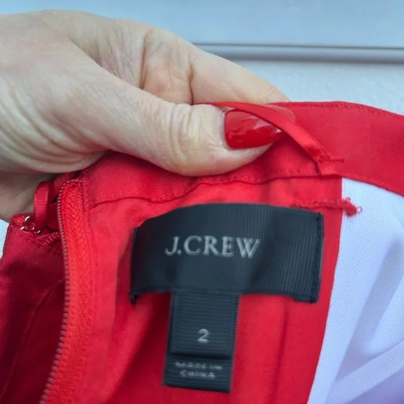 J Crew Dress Red Strapless Midi Silk Cotton Blend Flounce Hem  Sz 2 Party Spring - Picture 4 of 12